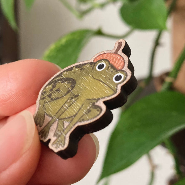 Frog Wooden Pin Badge