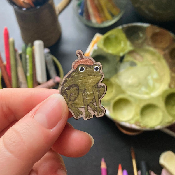 Frog Wooden Pin Badge