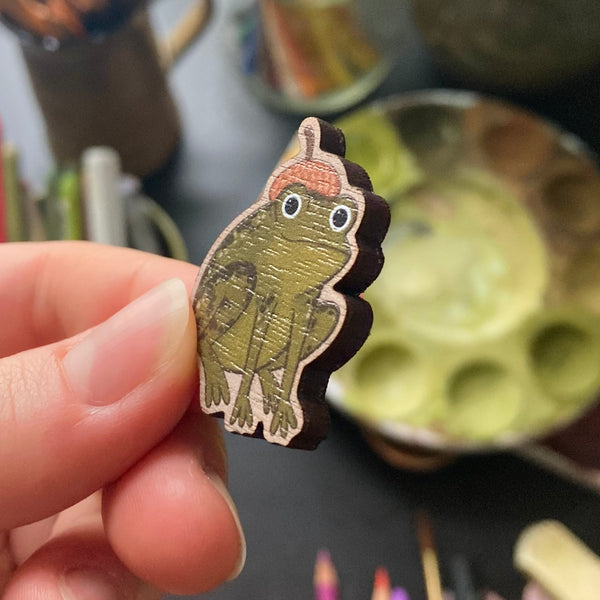 Frog Wooden Pin Badge