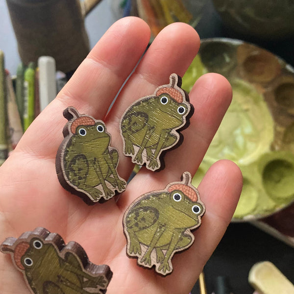 Frog Wooden Pin Badge