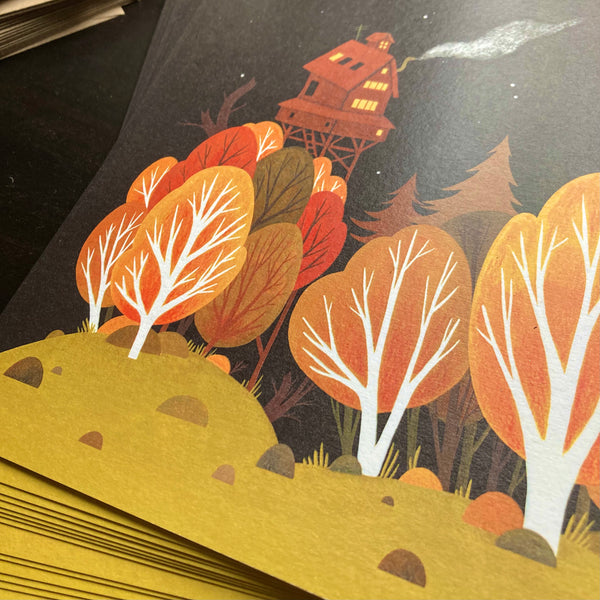 Nighttime Treehouse Print