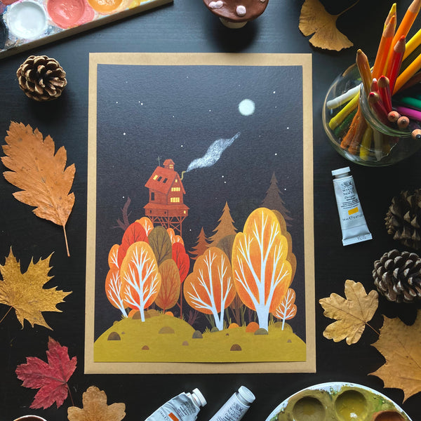 Nighttime Treehouse Print