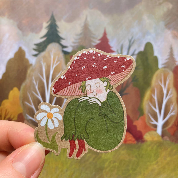 Mushroom Sprite with Daisy Sticker