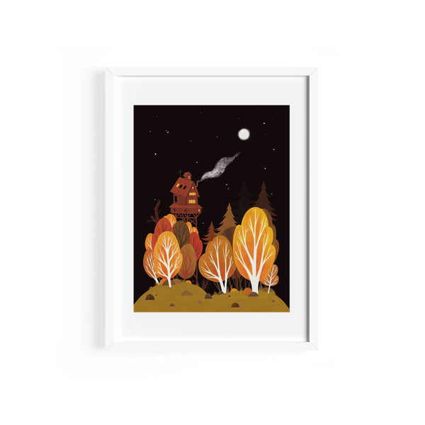 Nighttime Treehouse Print