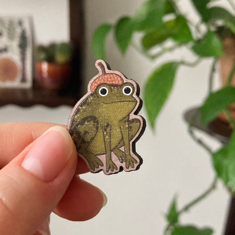 Frog Wooden Pin Badge