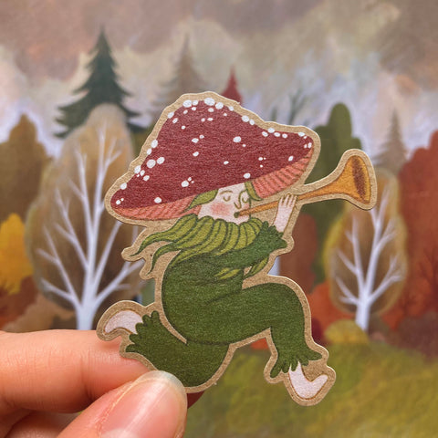 Mushroom Sprite with Trumpet Sticker