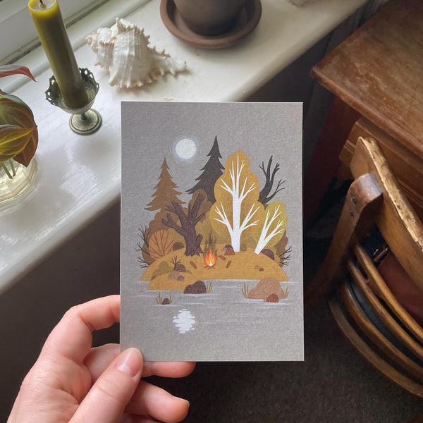 Moonlit Campfire Postcard